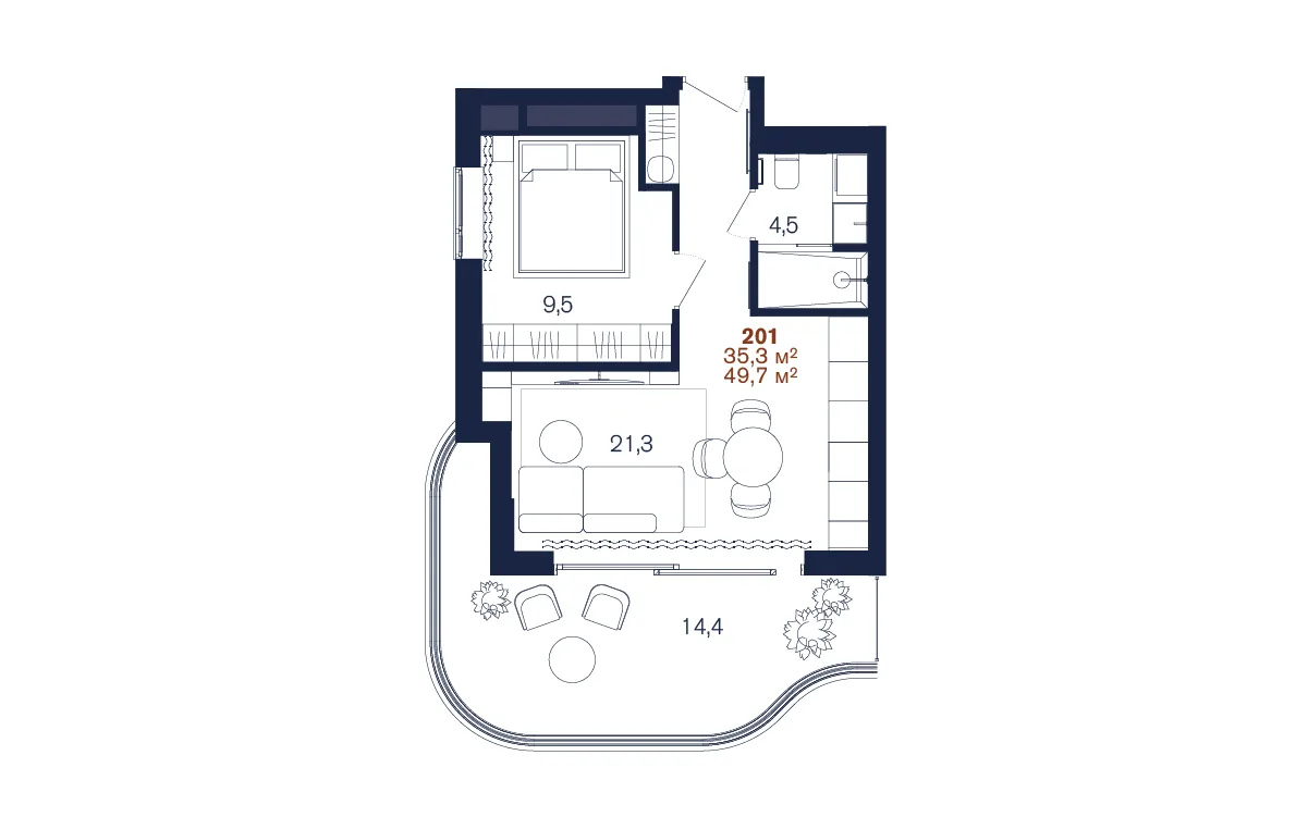 Апартамент 49,7 м²